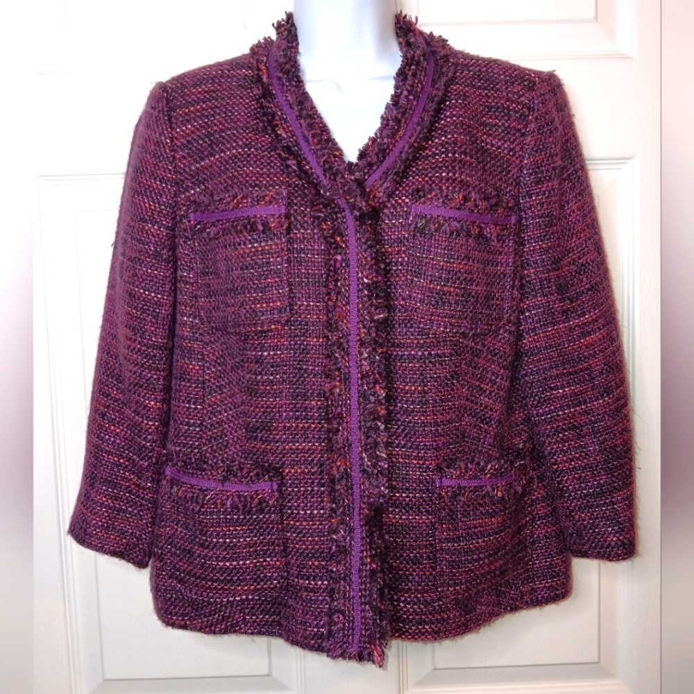 VINTAGE Charter Club Notch Style Jacket Purple & Pink Fringed Size M…